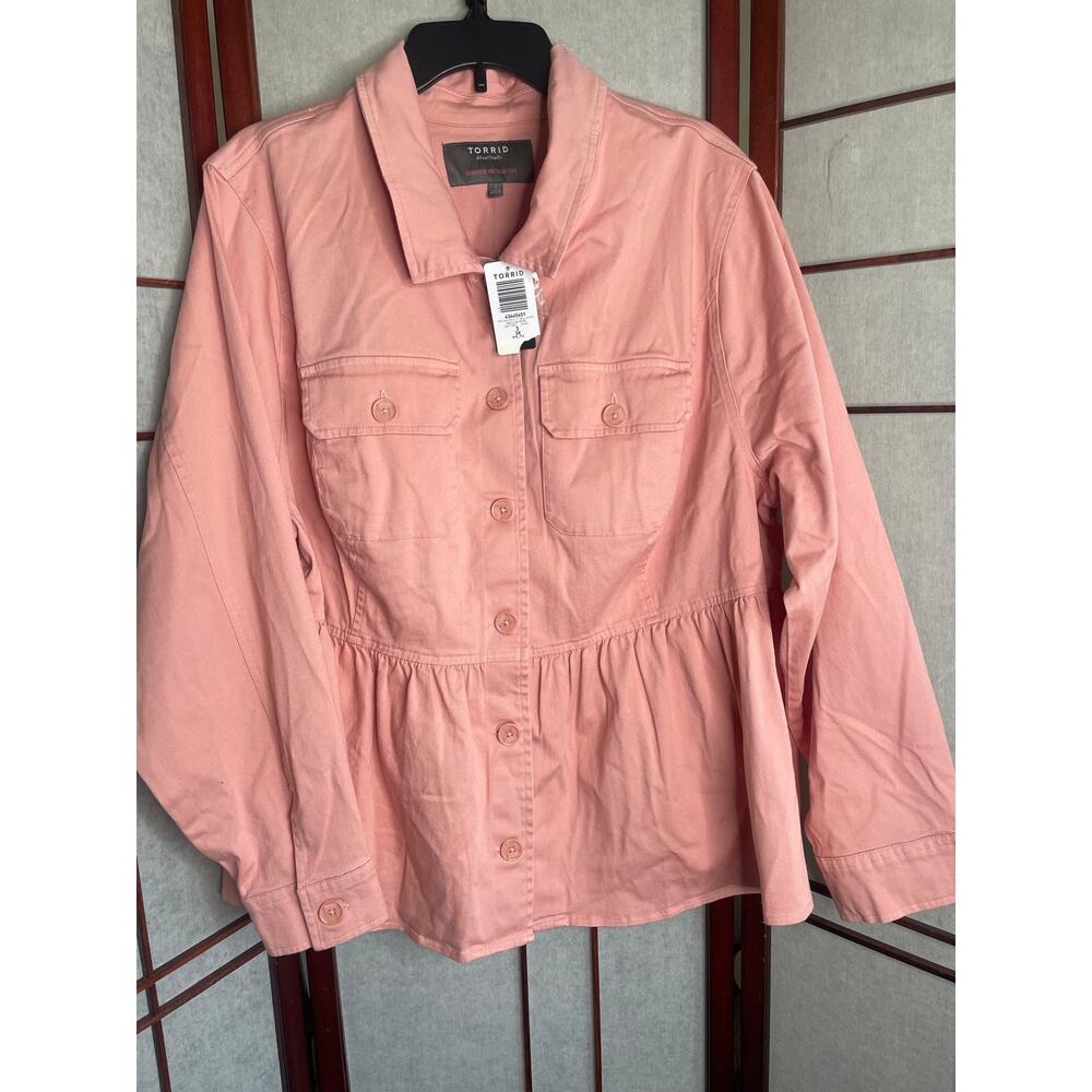 TORRID 3X New Pink Peplum Button Front Utility Shacket Jacket Pockets NWT - Picture 3 of 8